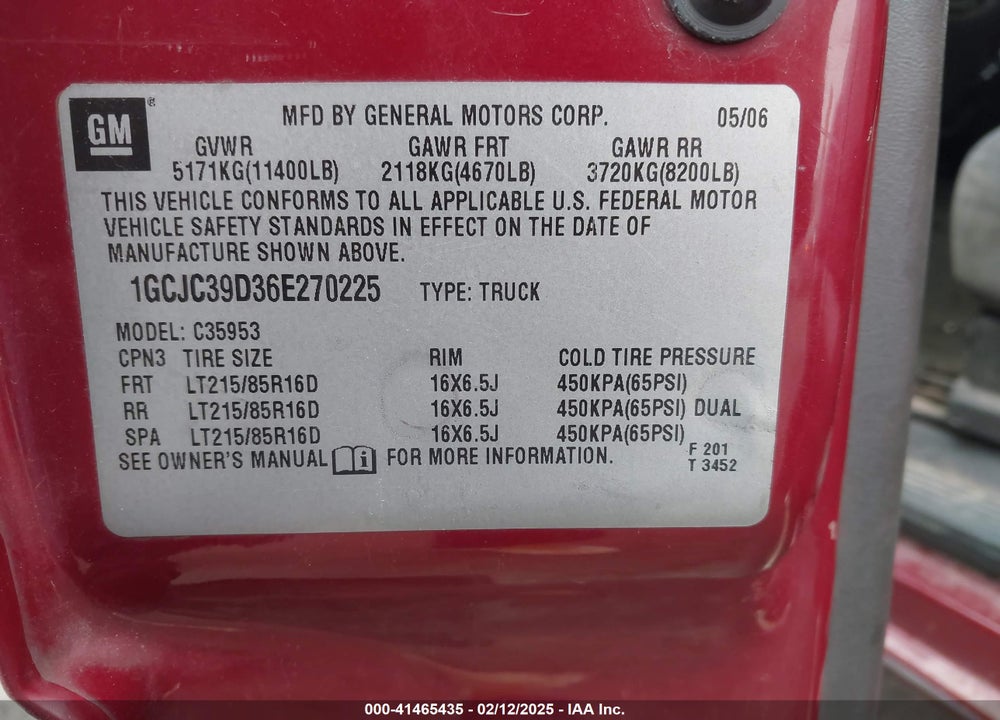 2006 CHEVROLET SILVERADO 3500 LT1 VIN: 1GCJC39D36E270225