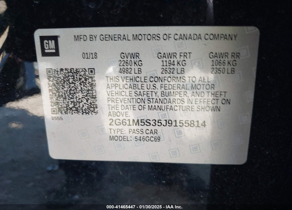 2018 CADILLAC XTS VIN: 2G61M5S35J9155814