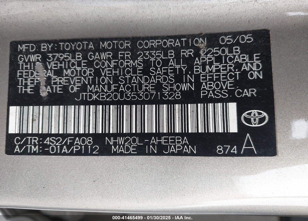 2005 TOYOTA PRIUS VIN: JTDKB20U353071328