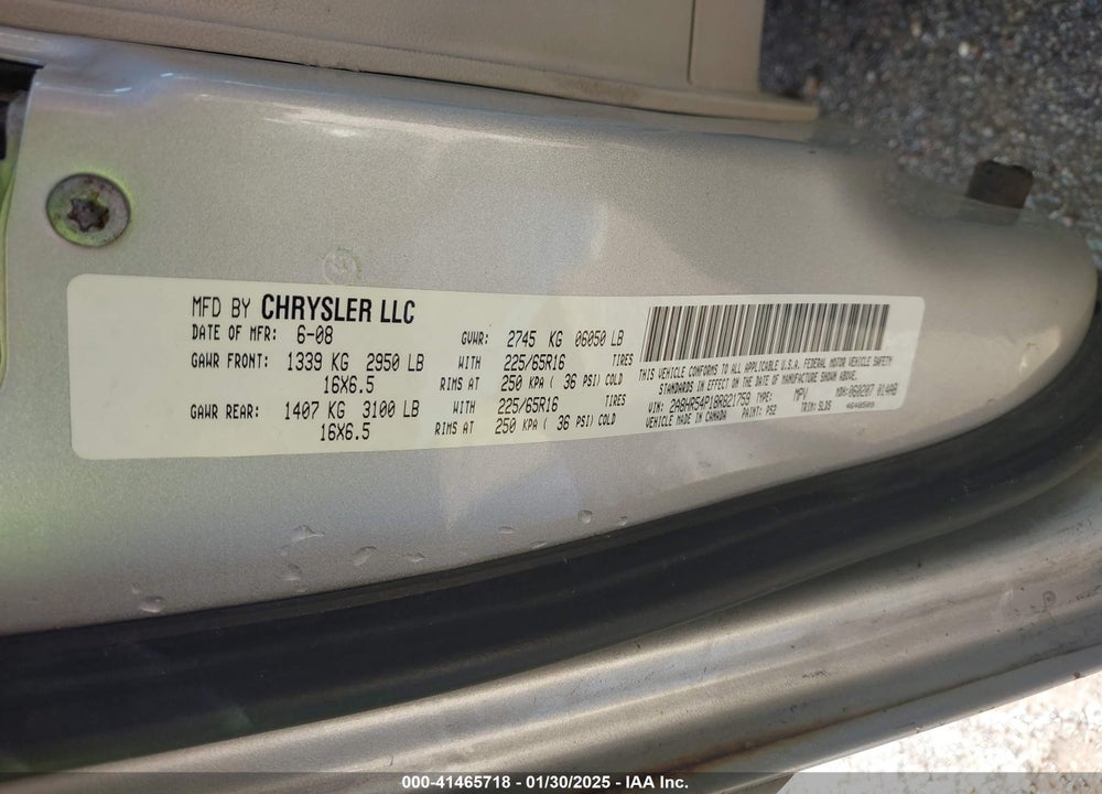 2008 CHRYSLER TOWN & COUNTRY TOURING VIN: 2A8HR54P18R821759
