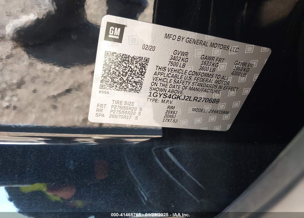 2020 CADILLAC ESCALADE ESV 4WD VIN: 1GYS4GKJ2LR270689