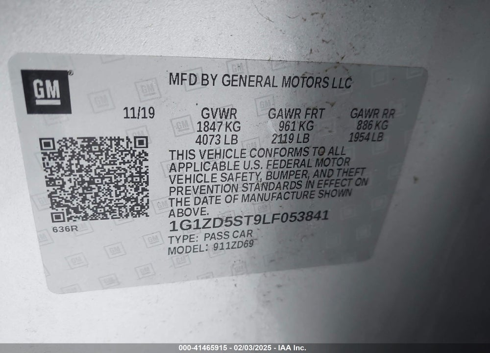 2020 CHEVROLET MALIBU VIN: 1G1ZD5ST9LF053841
