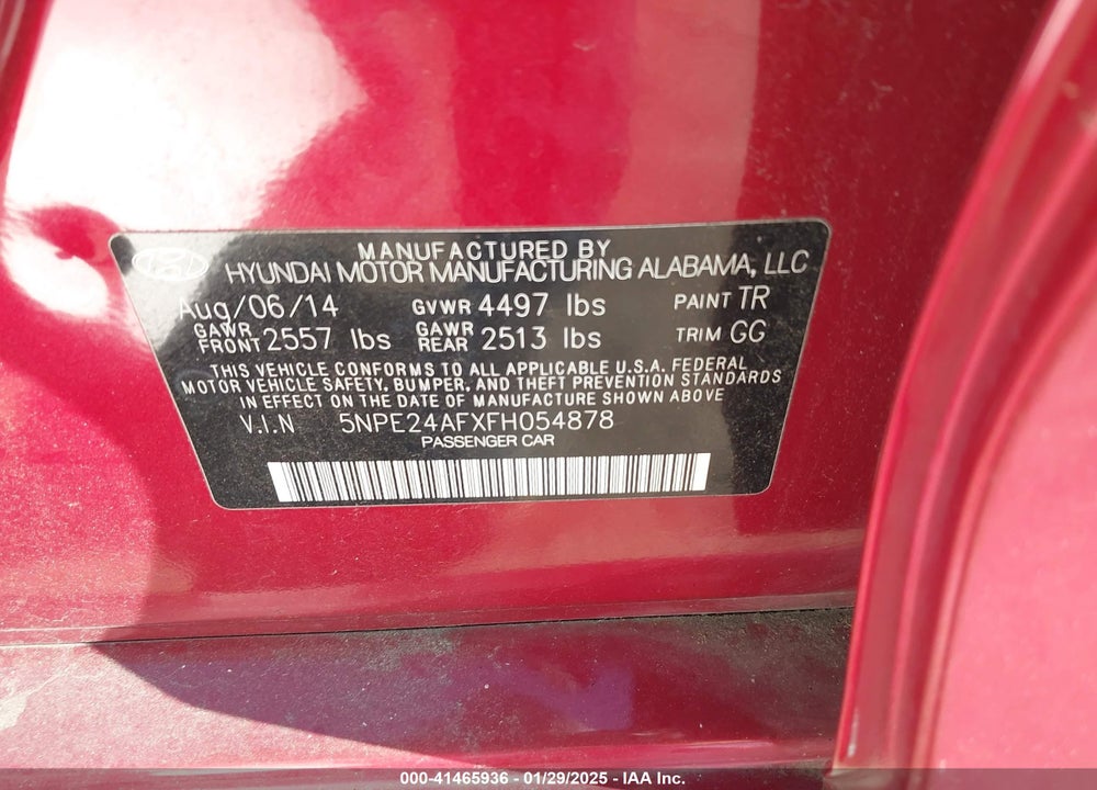 2015 HYUNDAI SONATA VIN: 5NPE24AFXFH054878