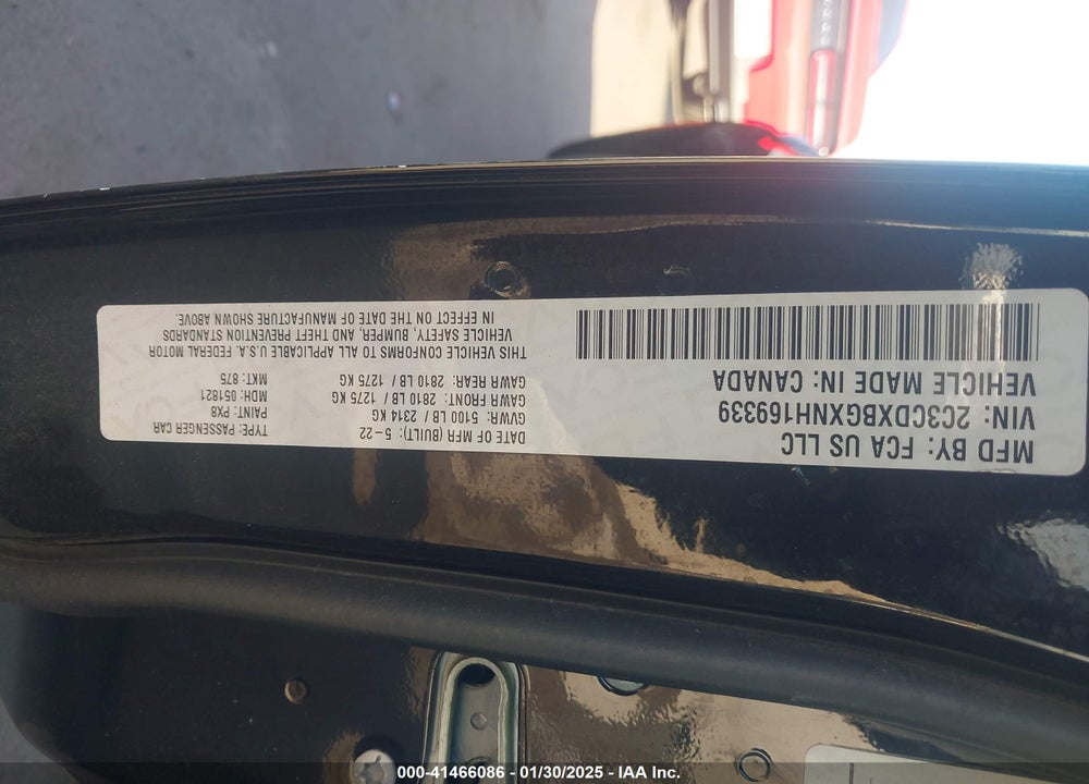 2022 DODGE CHARGER SXT RWD VIN: 2C3CDXBGXNH169339