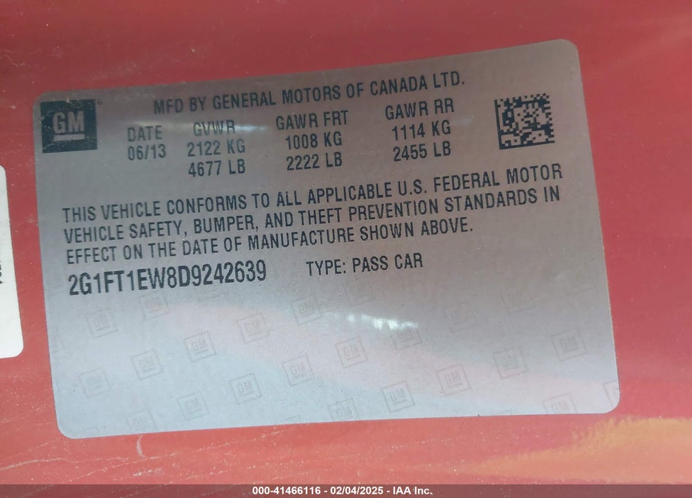 2013 CHEVROLET CAMARO VIN: 2G1FT1EW8D9242639
