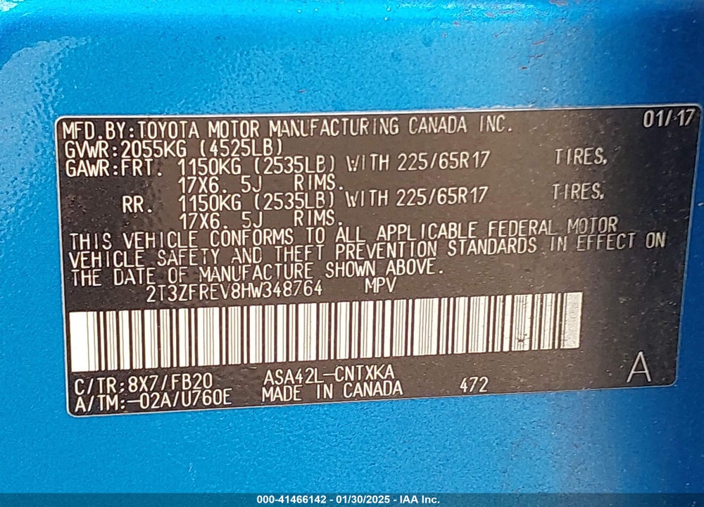 2017 TOYOTA RAV4 LE VIN: 2T3ZFREV8HW348764
