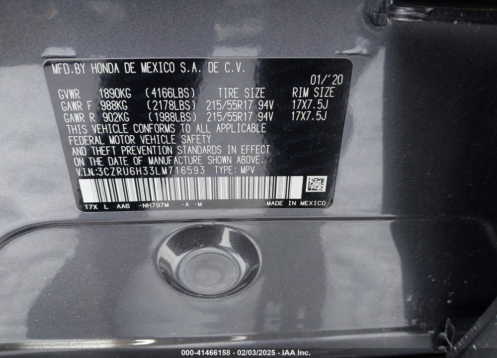 2020 HONDA HR-V VIN: 3CZRU6H33LM716593