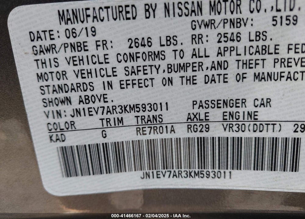 2019 INFINITI Q50 VIN: JN1EV7AR3KM593011
