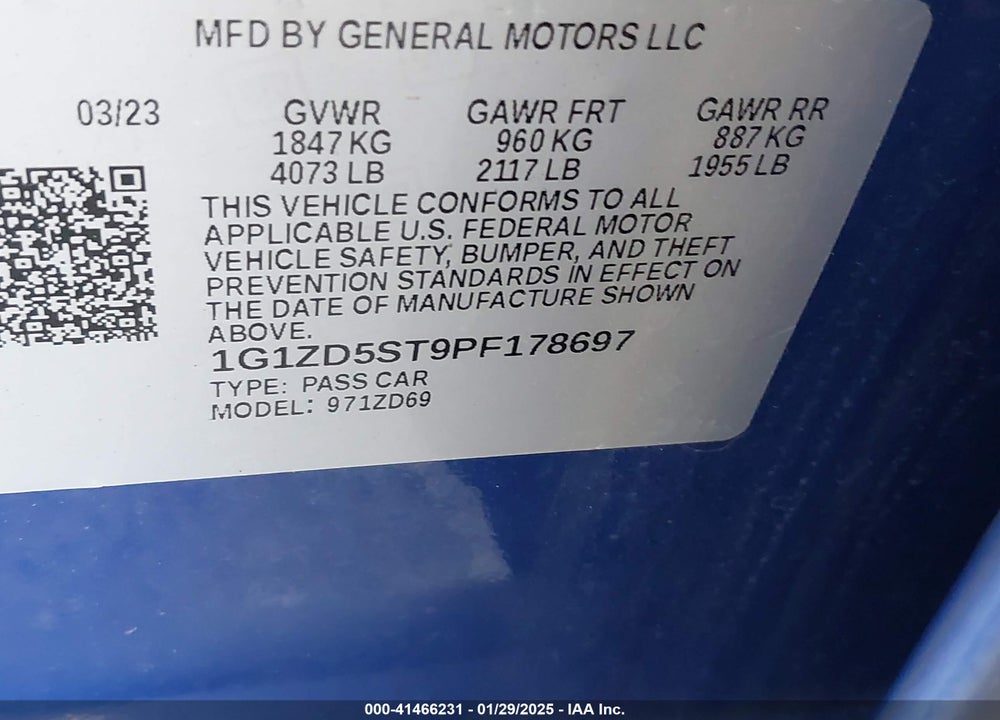 2023 CHEVROLET MALIBU VIN: 1G1ZD5ST9PF178697