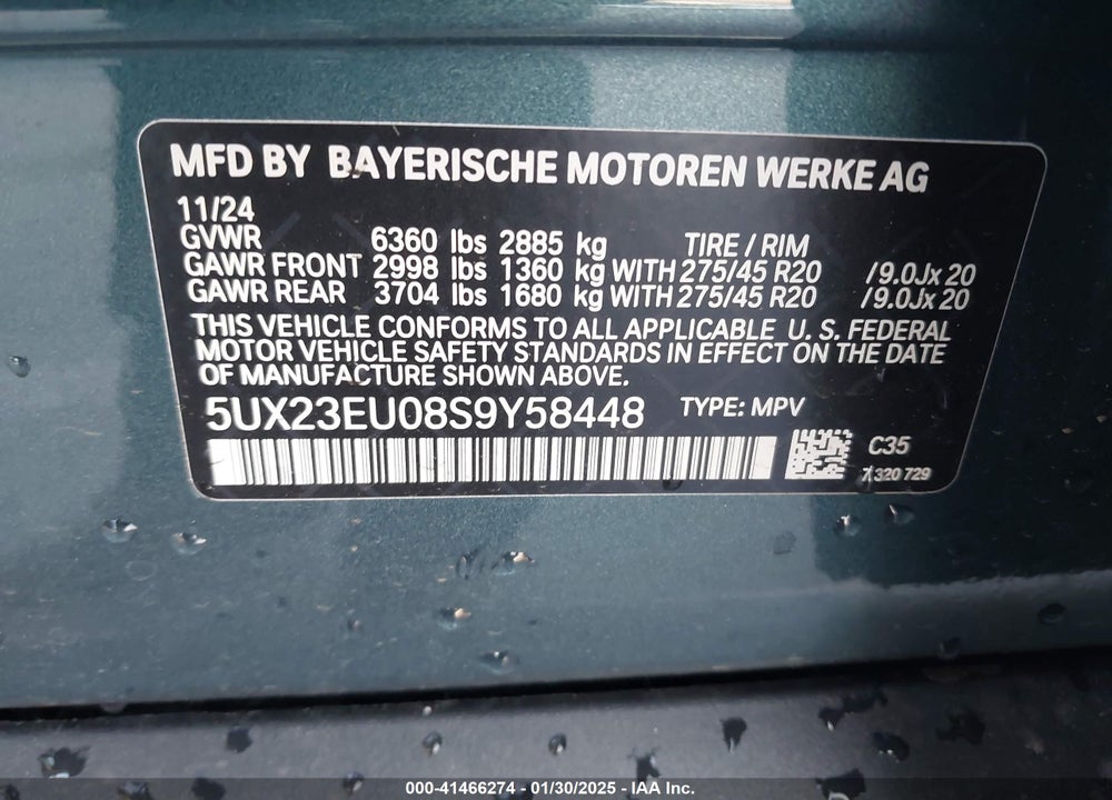 2025 BMW X5 XDRIVE40I VIN: 5UX23EU08S9Y58448