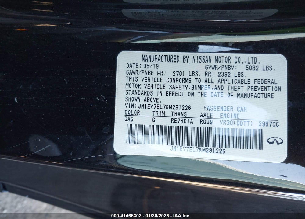 2019 INFINITI Q60 3.0T LUXE VIN: JN1EV7EL7KM291226