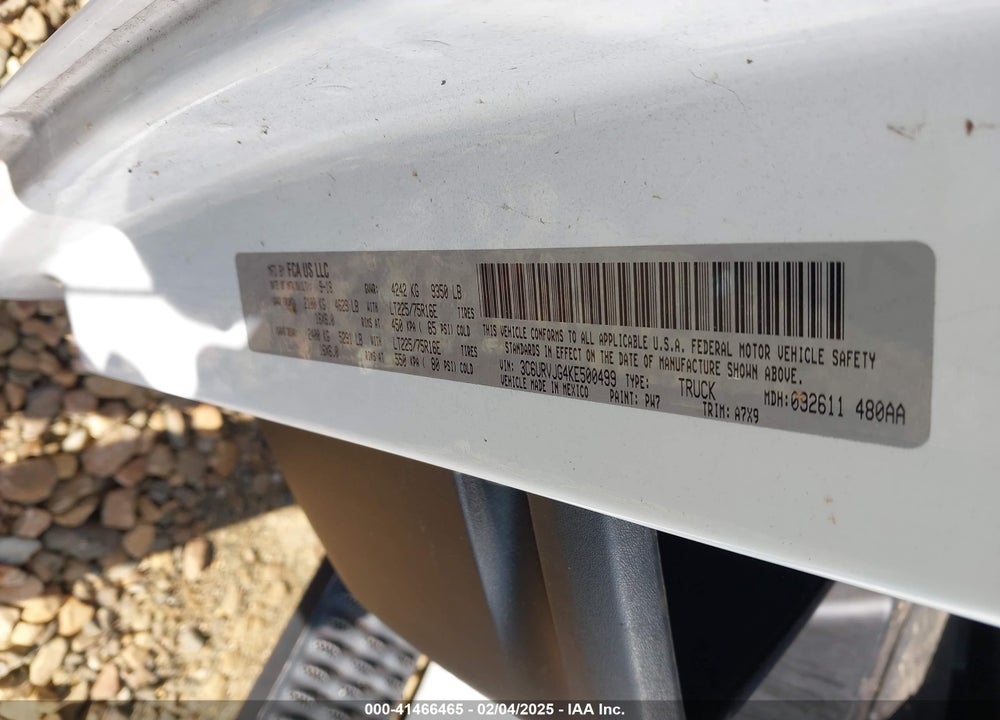 2019 RAM PROMASTER 3500 VIN: 3C6URVJG4KE500499