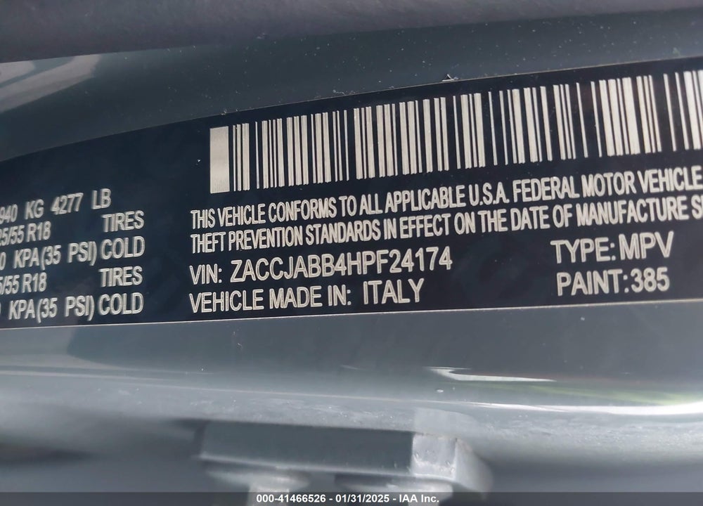 2017 JEEP RENEGADE VIN: ZACCJABB4HPF24174