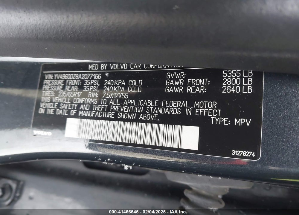 2010 VOLVO XC60 VIN: YV4960DZ8A2077166