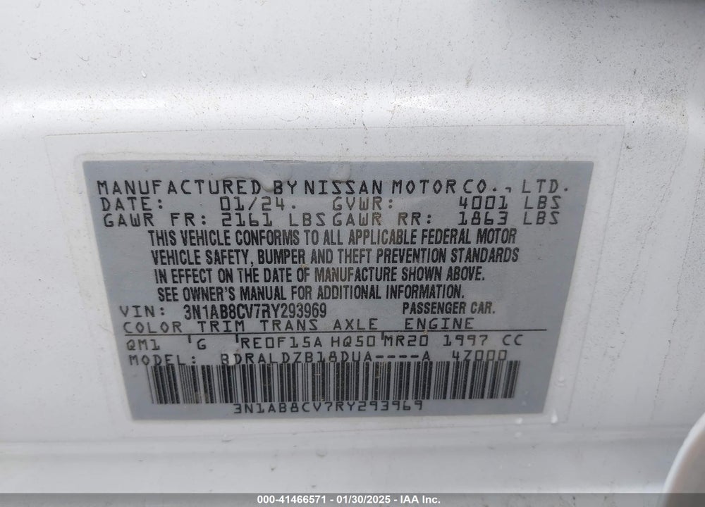 2024 NISSAN SENTRA VIN: 3N1AB8CV7RY293969