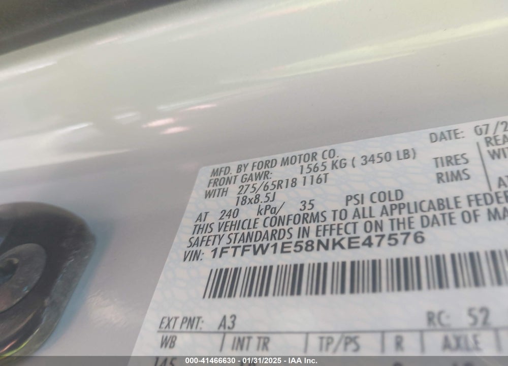 2022 FORD F150 VIN: 1FTFW1E58NKE47576
