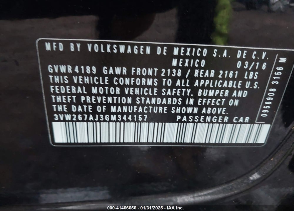 2016 VOLKSWAGEN JETTA VIN: 3VW267AJ3GM344157