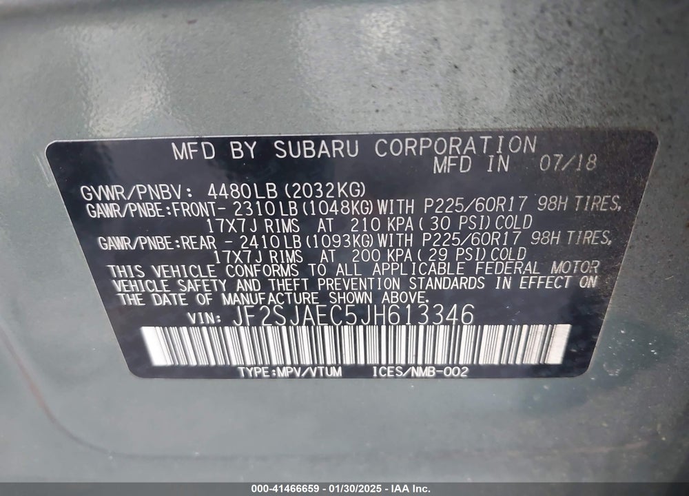 2018 SUBARU FORESTER 2.5I PREMIUM VIN: JF2SJAEC5JH613346