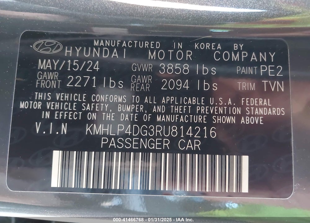 2024 HYUNDAI ELANTRA LIMITED VIN: KMHLP4DG3RU814216