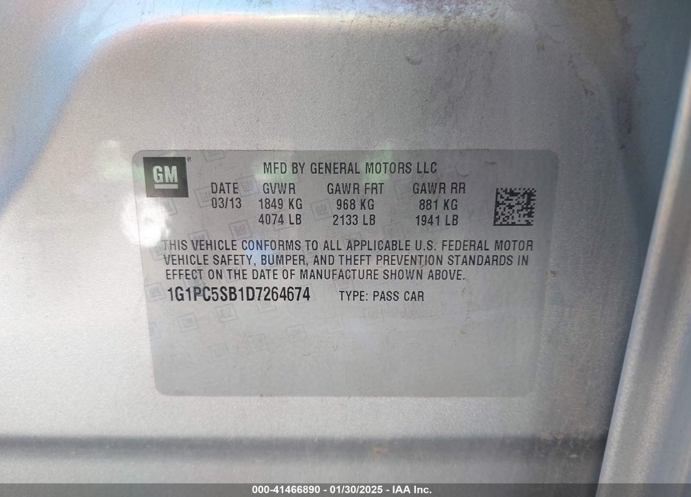 2013 CHEVROLET CRUZE 1LT AUTO VIN: 1G1PC5SB1D7264674