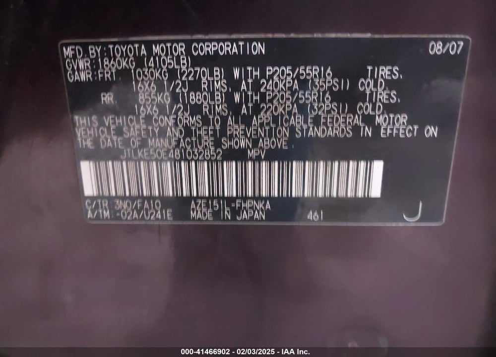 2008 SCION XB VIN: JTLKE50E481032852
