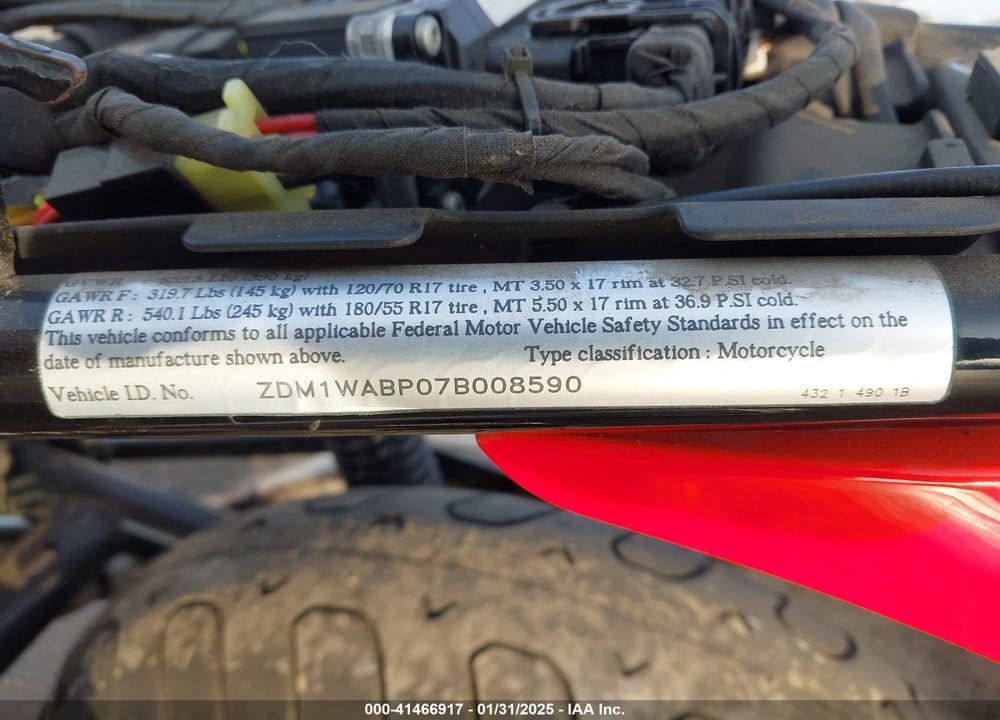 2007 DUCATI SPORTCLASSIC SPORT1000 VIN: ZDM1WABP07B008590