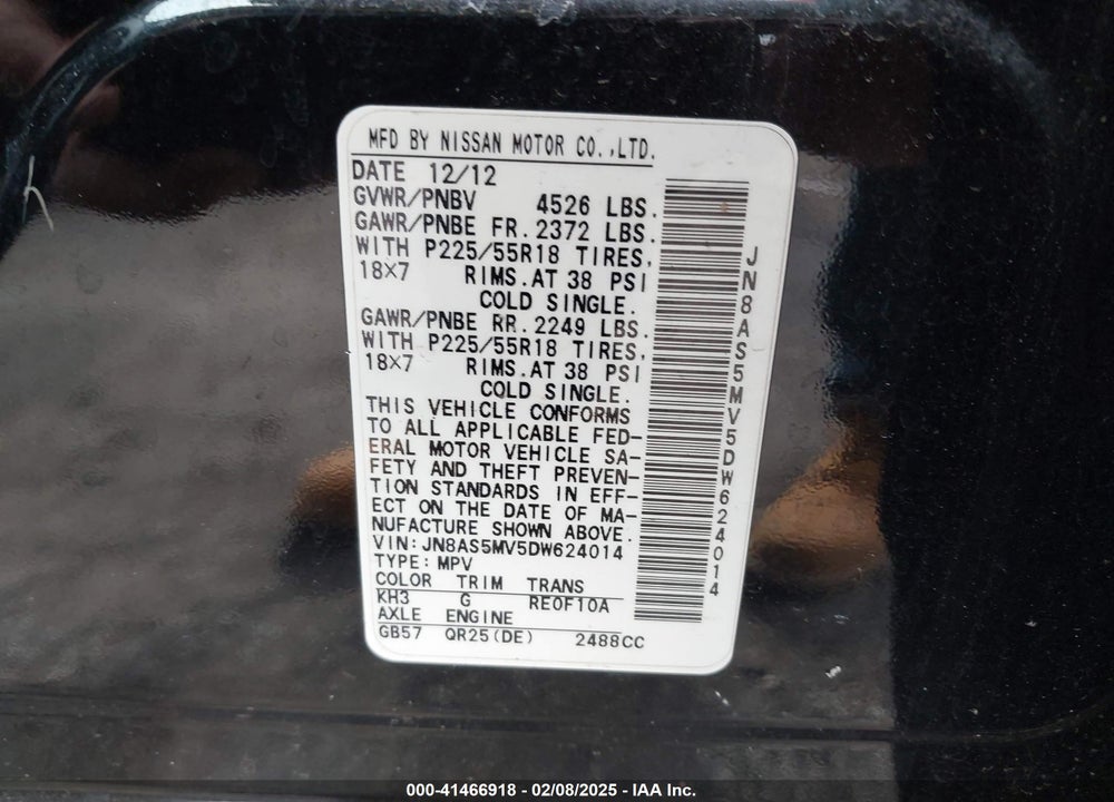 2013 NISSAN ROGUE VIN: JN8AS5MV5DW624014