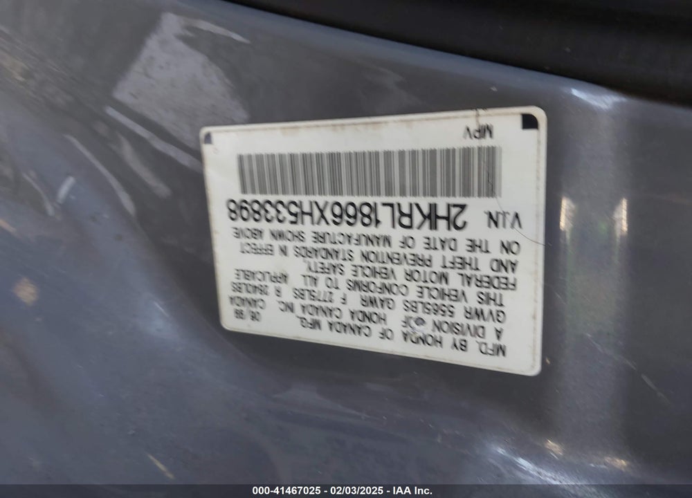 1999 HONDA ODYSSEY EX VIN: 2HKRL1866XH533898