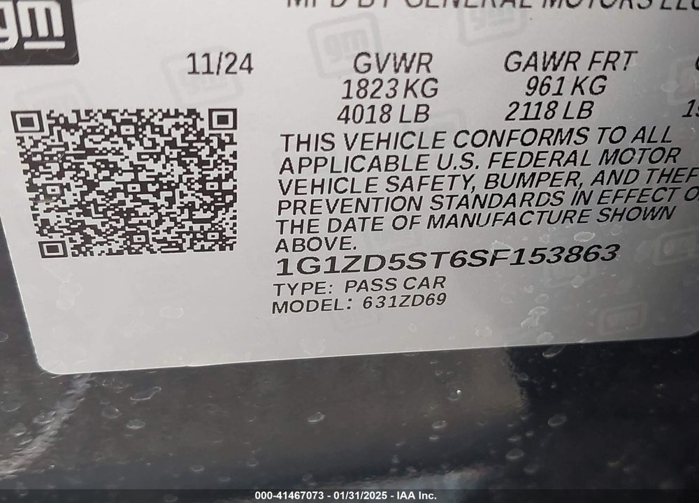 2025 CHEVROLET MALIBU FWD 1LT VIN: 1G1ZD5ST6SF153863