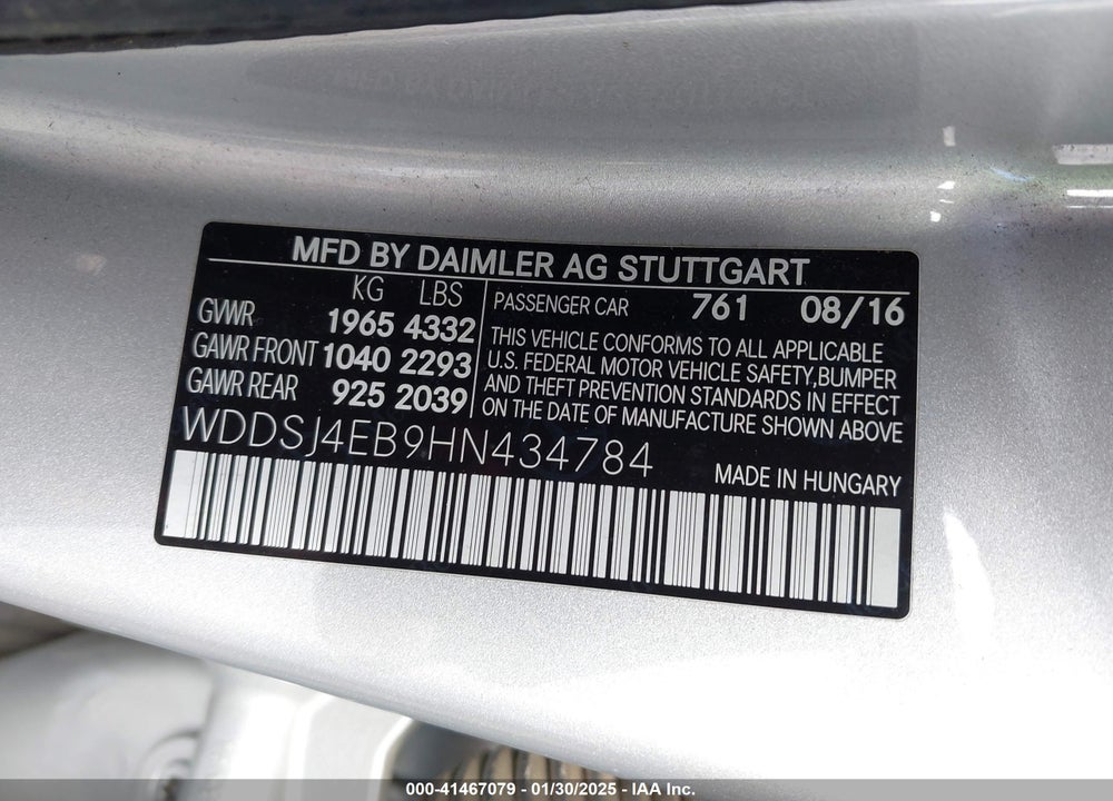2017 MERCEDES-BENZ CLA VIN: WDDSJ4EB9HN434784