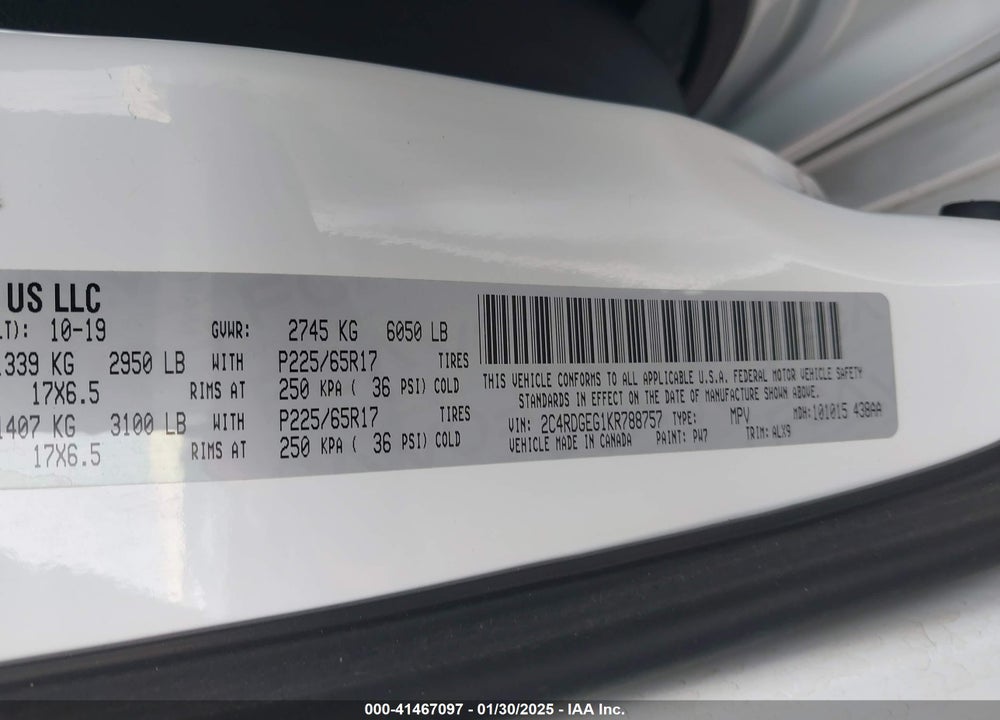 2019 DODGE GRAND CARAVAN GT VIN: 2C4RDGEG1KR788757
