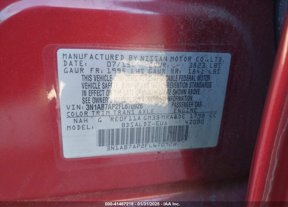 2015 NISSAN SENTRA VIN: 3N1AB7AP2FL670926