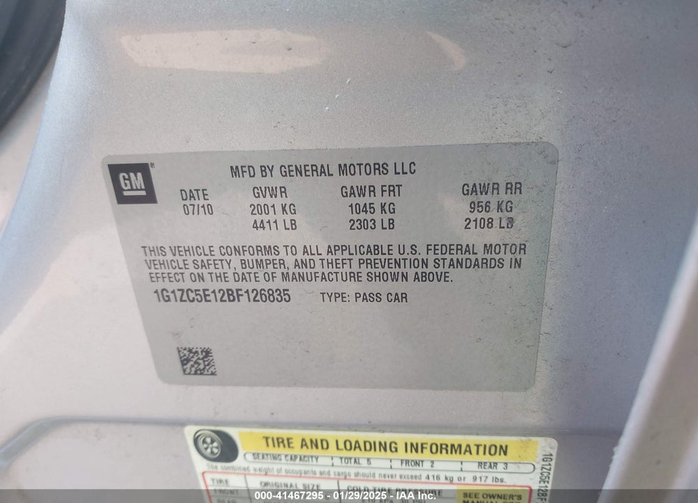 2011 CHEVROLET MALIBU 1LT VIN: 1G1ZC5E12BF126835
