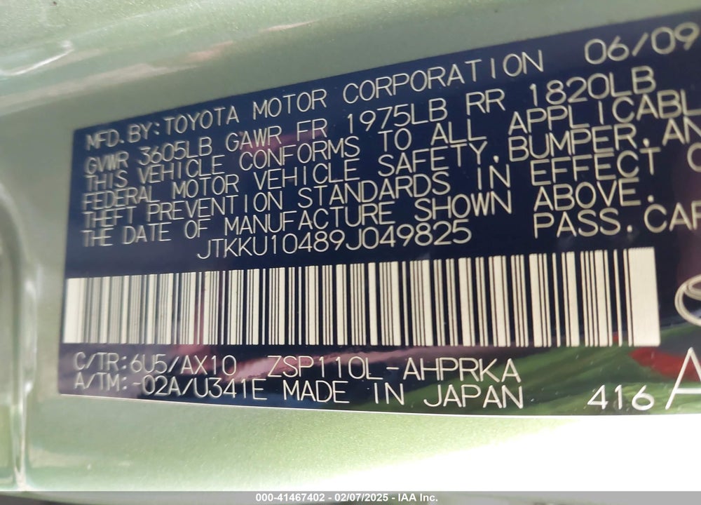 2009 SCION XD VIN: JTKKU10489J049825