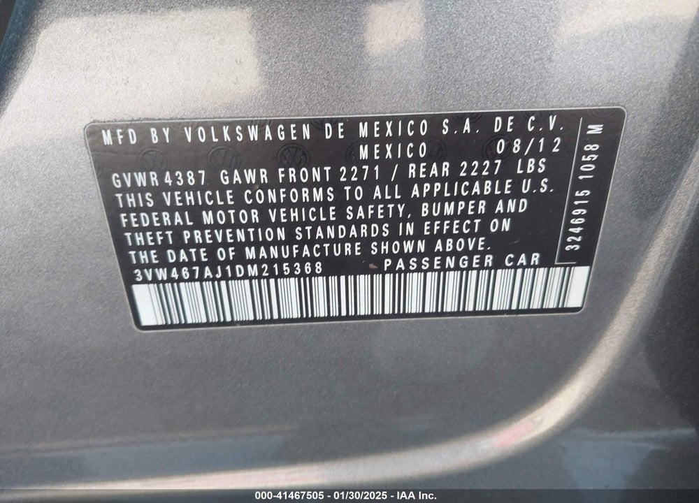 2013 VOLKSWAGEN JETTA GLI VIN: 3VW467AJ1DM215368