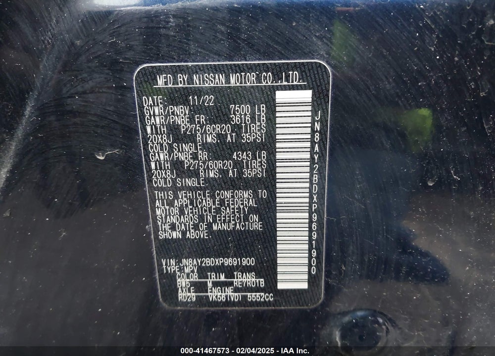 2023 NISSAN ARMADA VIN: JN8AY2BDXP9691900