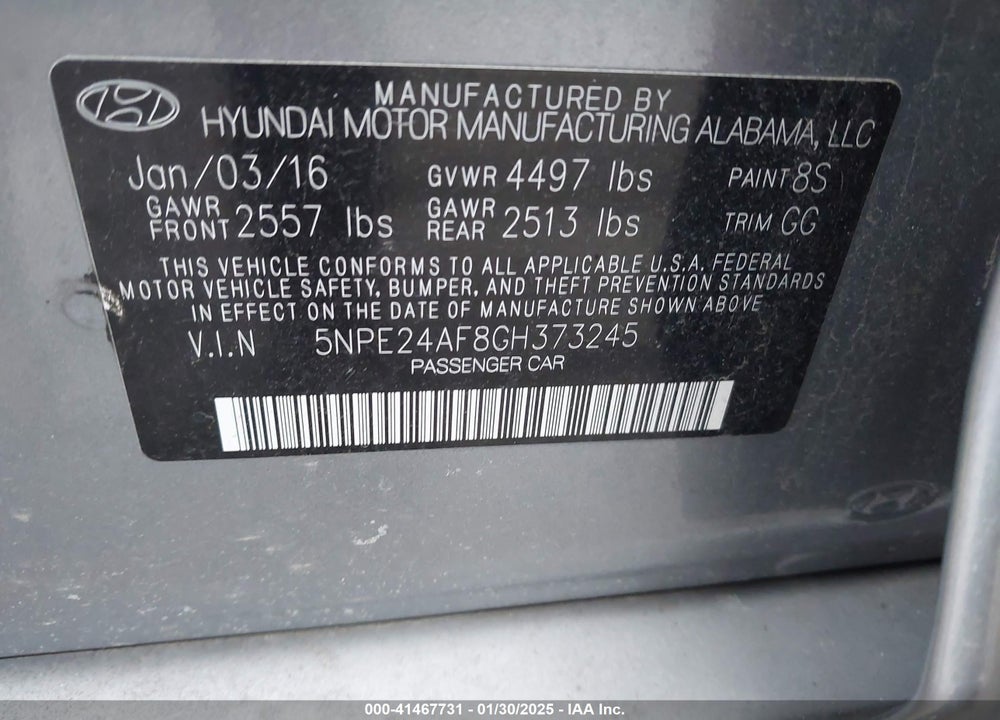 2016 HYUNDAI SONATA VIN: 5NPE24AF8GH373245