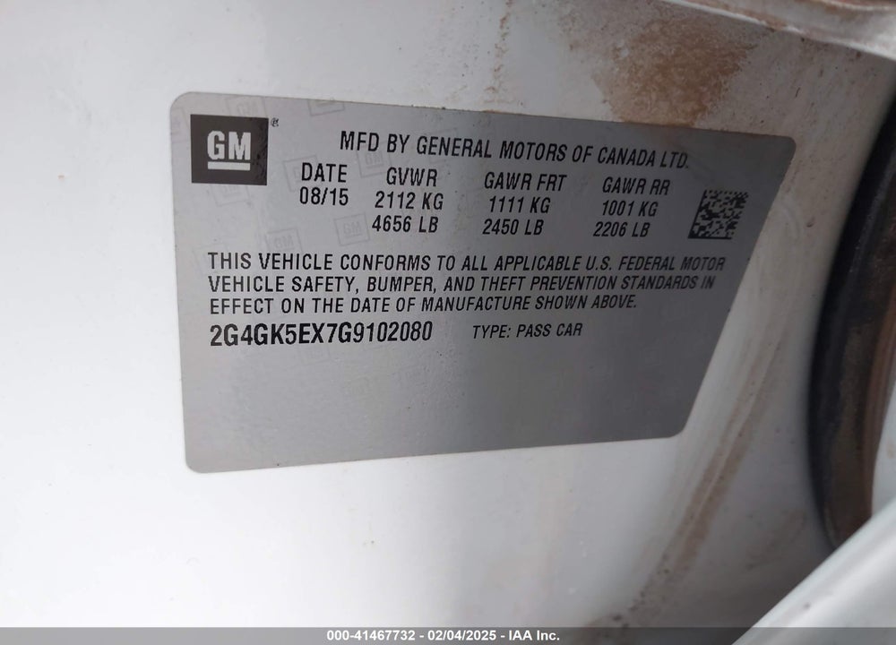 2016 BUICK REGAL VIN: 2G4GK5EX7G9102080