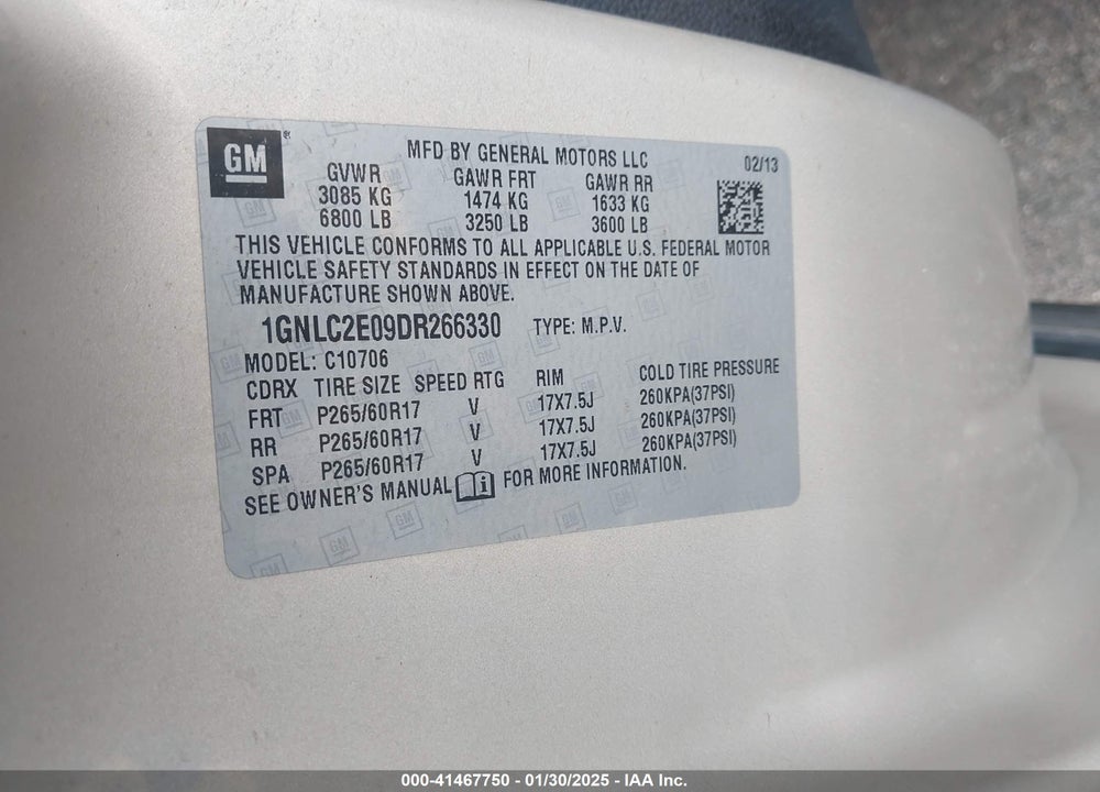2013 CHEVROLET TAHOE COMMERCIAL FLEET VIN: 1GNLC2E09DR266330