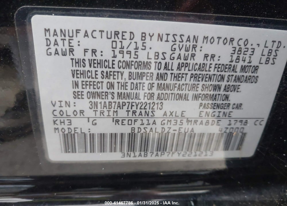 2015 NISSAN SENTRA VIN: 3N1AB7AP7FY221213