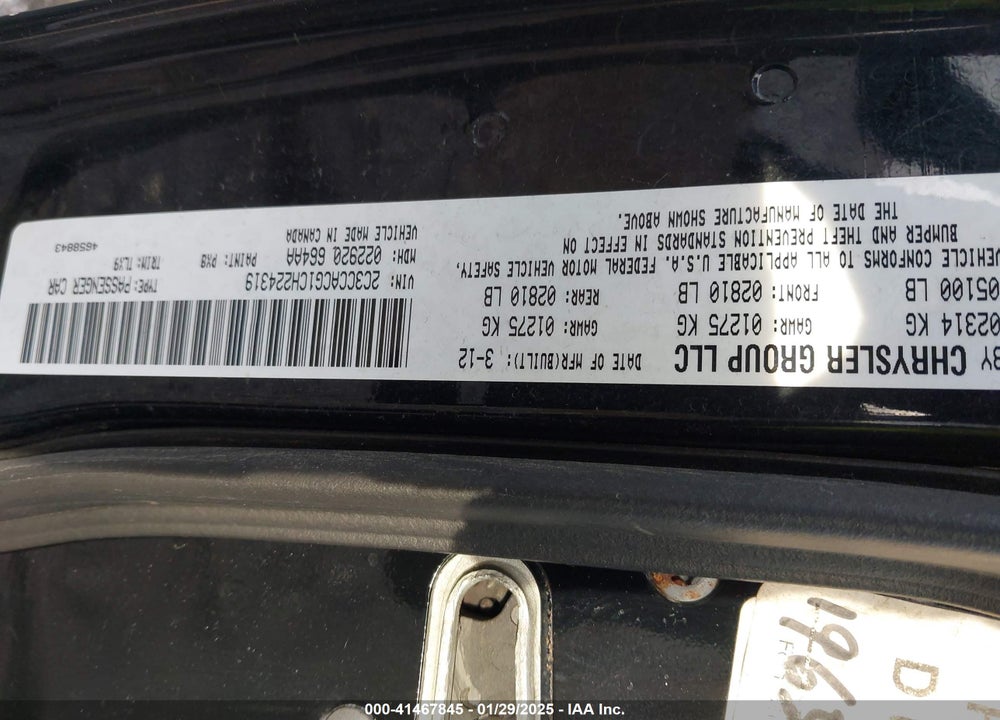 2012 CHRYSLER 300 VIN: 2C3CCACG1CH224319