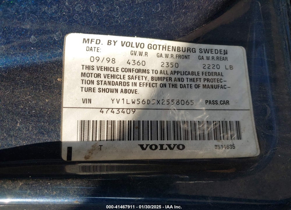 1999 VOLVO V70 GLT VIN: YV1LW56D5X2558065