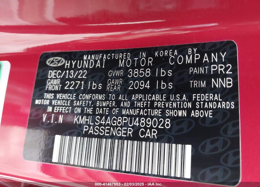 2023 HYUNDAI ELANTRA VIN: KMHLS4AG8PU489028