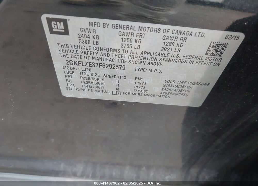 2015 GMC TERRAIN DENALI VIN: 2GKFLZE37F6292579