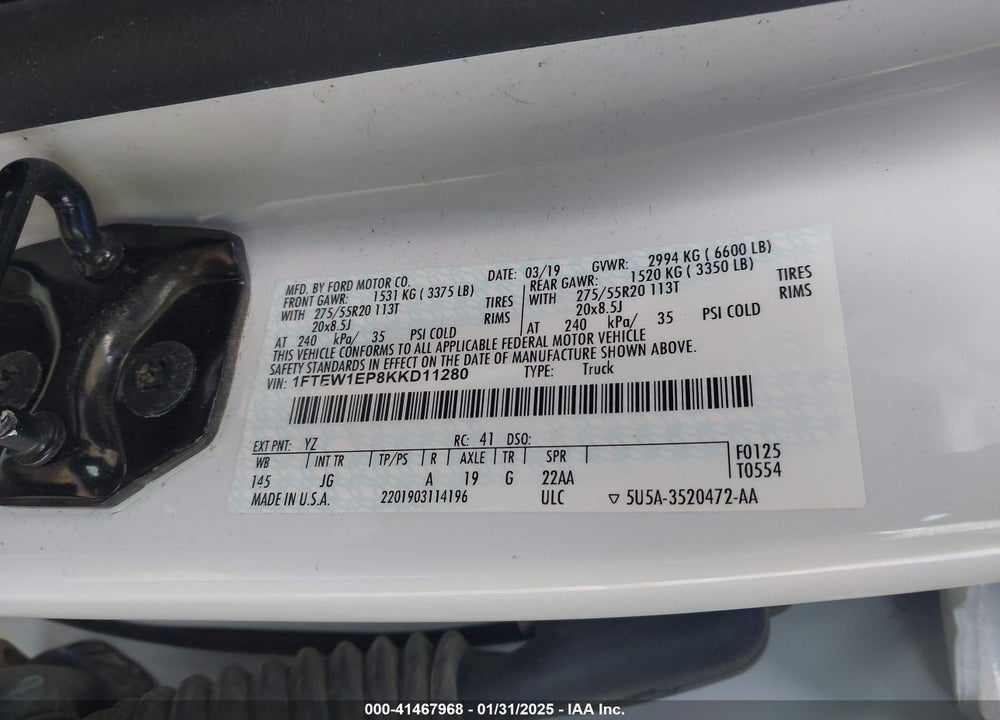 2019 FORD F150 VIN: 1FTEW1EP8KKD11280