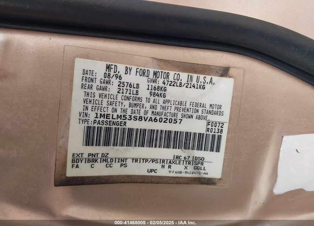 1997 MERCURY SABLE LS VIN: 1MELM53S8VA602057