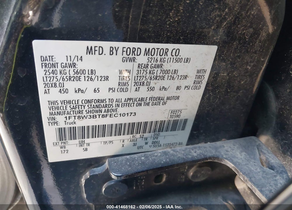 2015 FORD F-350 LARIAT VIN: 1FT8W3BT8FEC10173