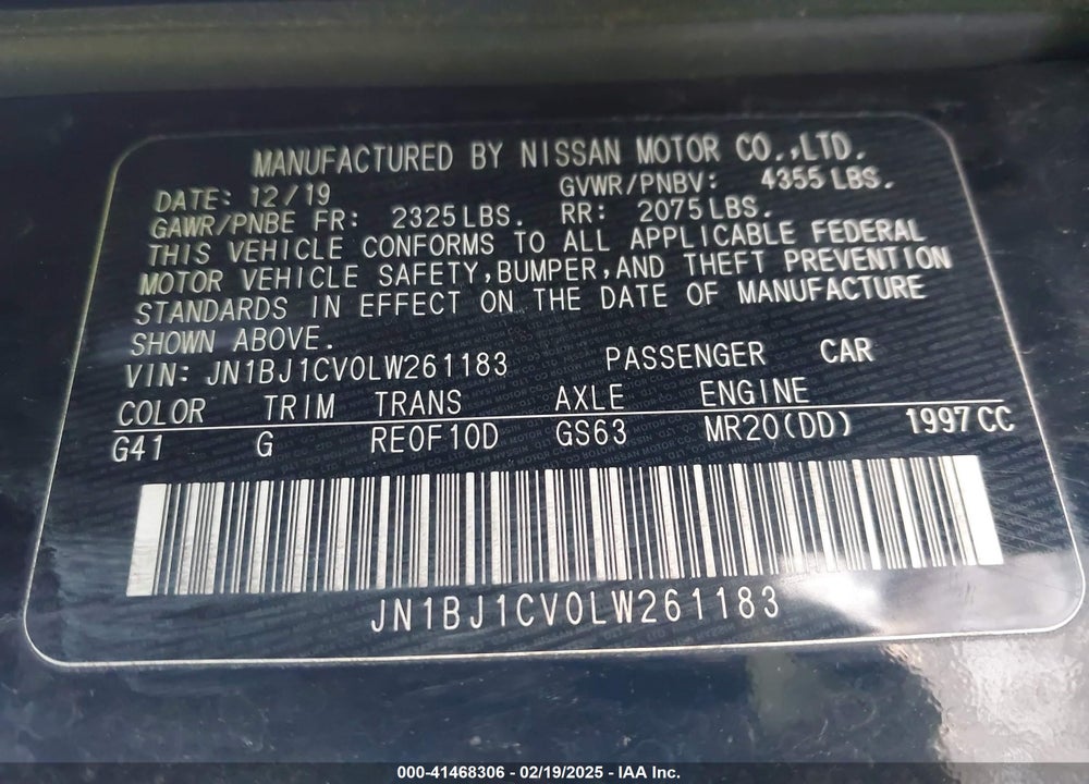 2020 NISSAN ROGUE SPORT VIN: JN1BJ1CV0LW261183