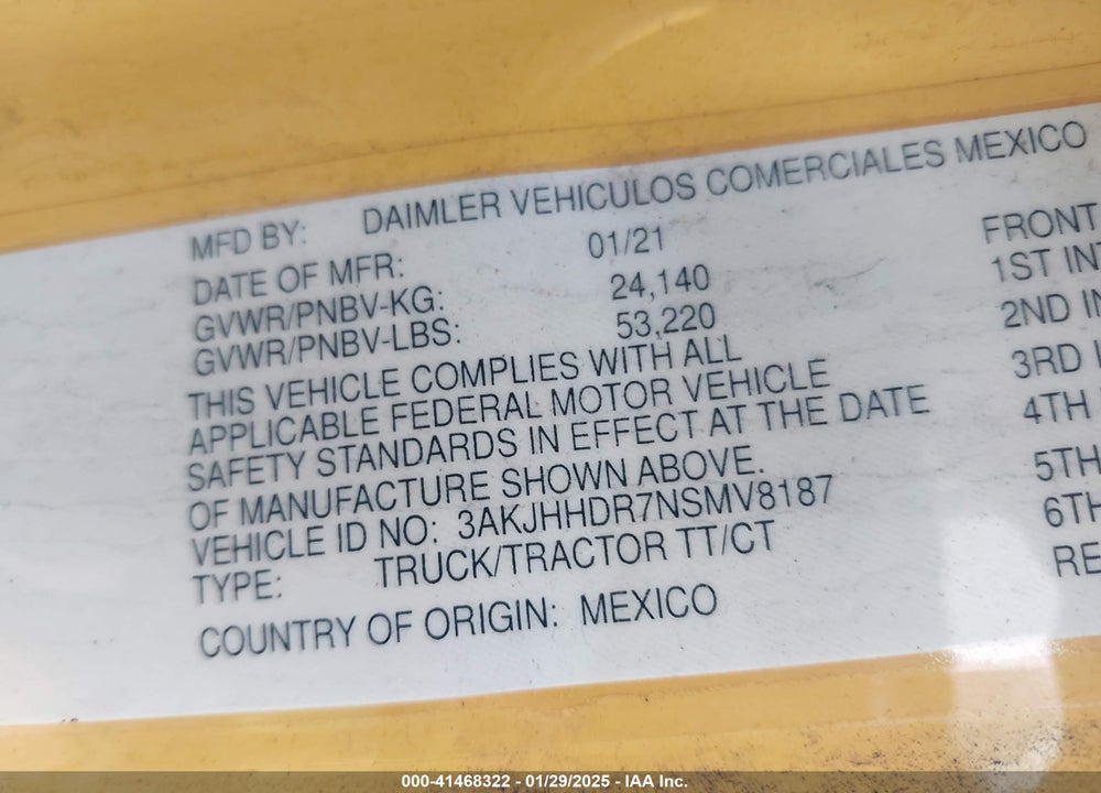 2022 FREIGHTLINER NEW CASCADIA 126 VIN: 3AKJHHDR7NSMV8187