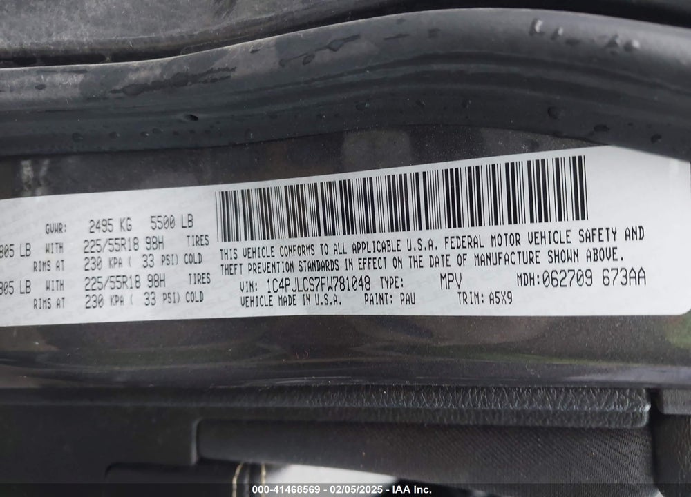 2015 JEEP CHEROKEE VIN: 1C4PJLCS7FW781048